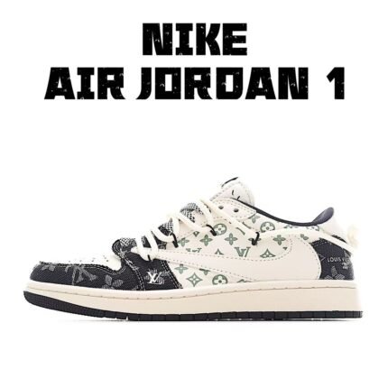 Travis Scott x Fragment Design x Air Jordan 1 Low OG SP AJ1 LV collaboration - Black denim drawstring, low-top cultural casual sneakers, model number YX5066-323